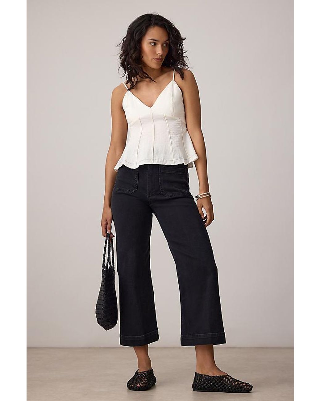 Maeve Gray The Colette Denim Cropped Wide-Leg Jeans By