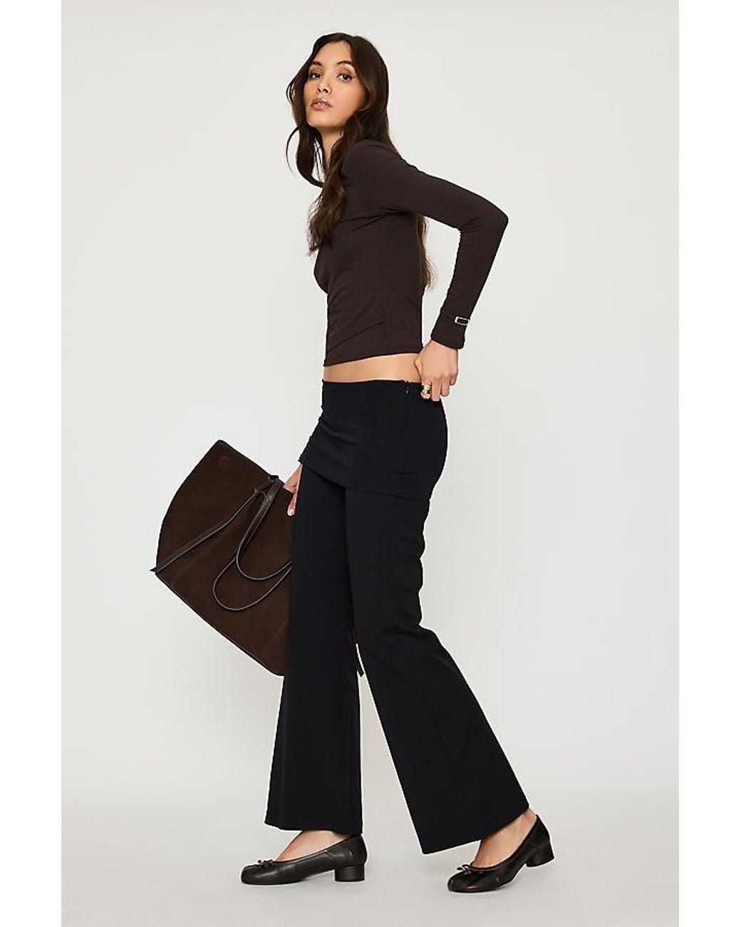 Feners Black Encanto Fold-Over Flare Trousers