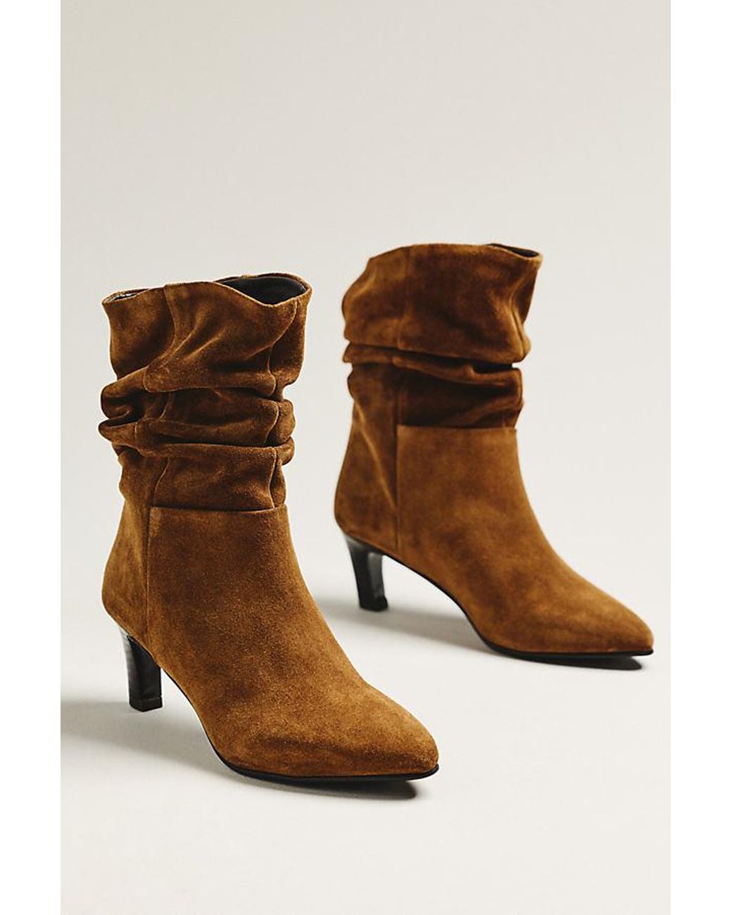 By Anthropologie Brown Suede Scrunch Boots