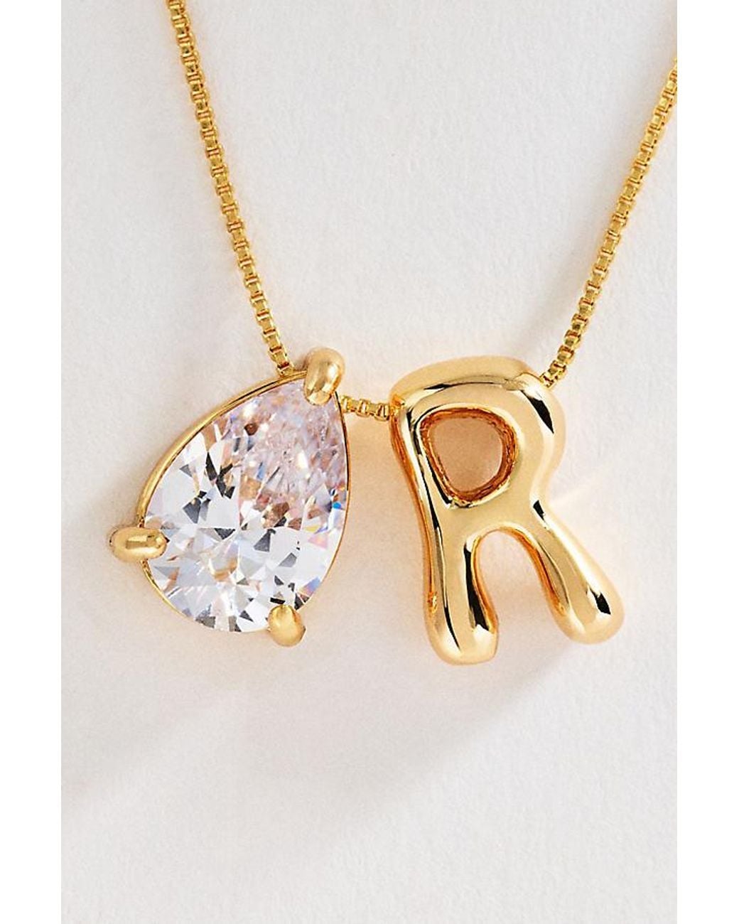 By Anthropologie Metallic Bubble Initial & Pear-Cut Stone Necklace