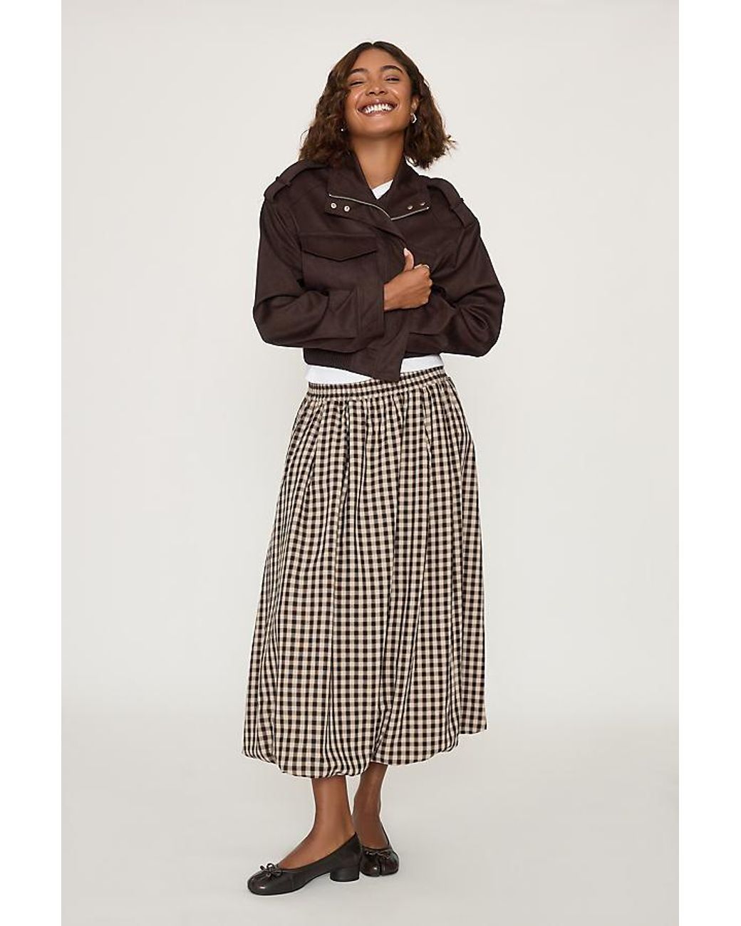 By Anthropologie Multicolor Gingham Bubble Hem Midi Skirt
