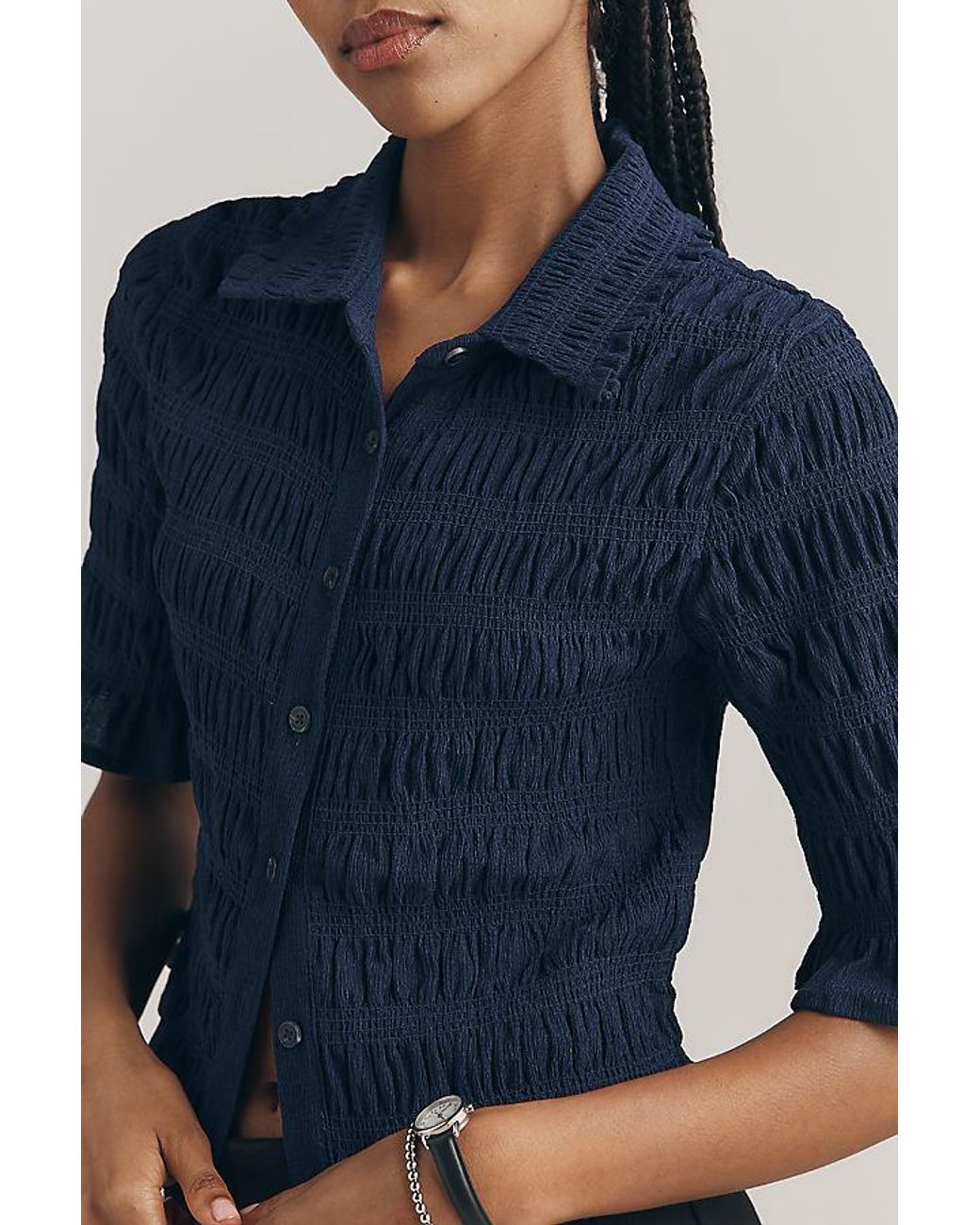 Maeve Gray Ruffle Button-Front Top