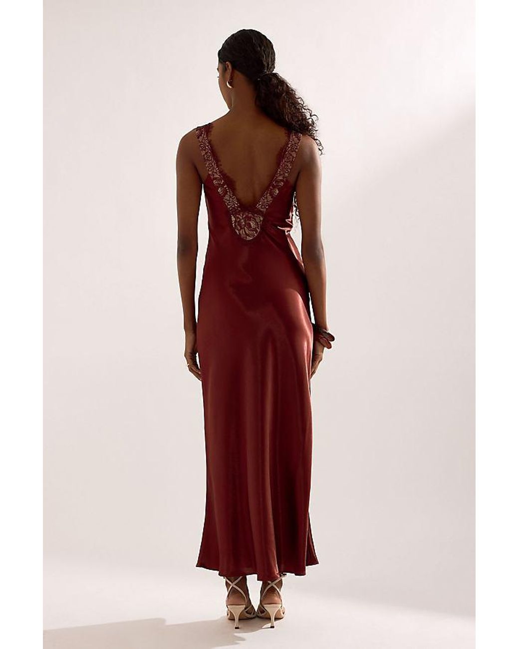 Bardot Red Torie Satin Lace Maxi Slip Dress