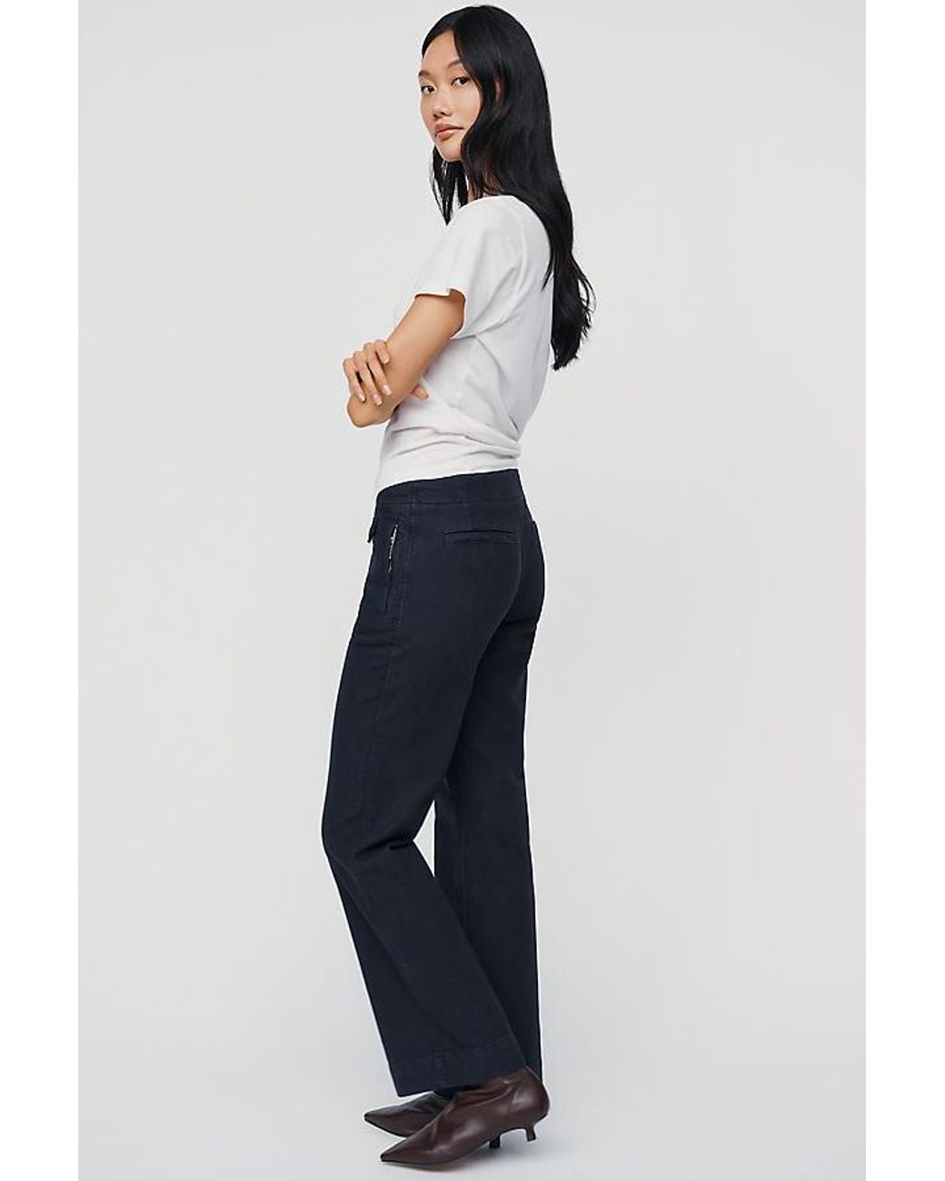 By Anthropologie Blue Low-Rise Straight-Leg Utility Trousers