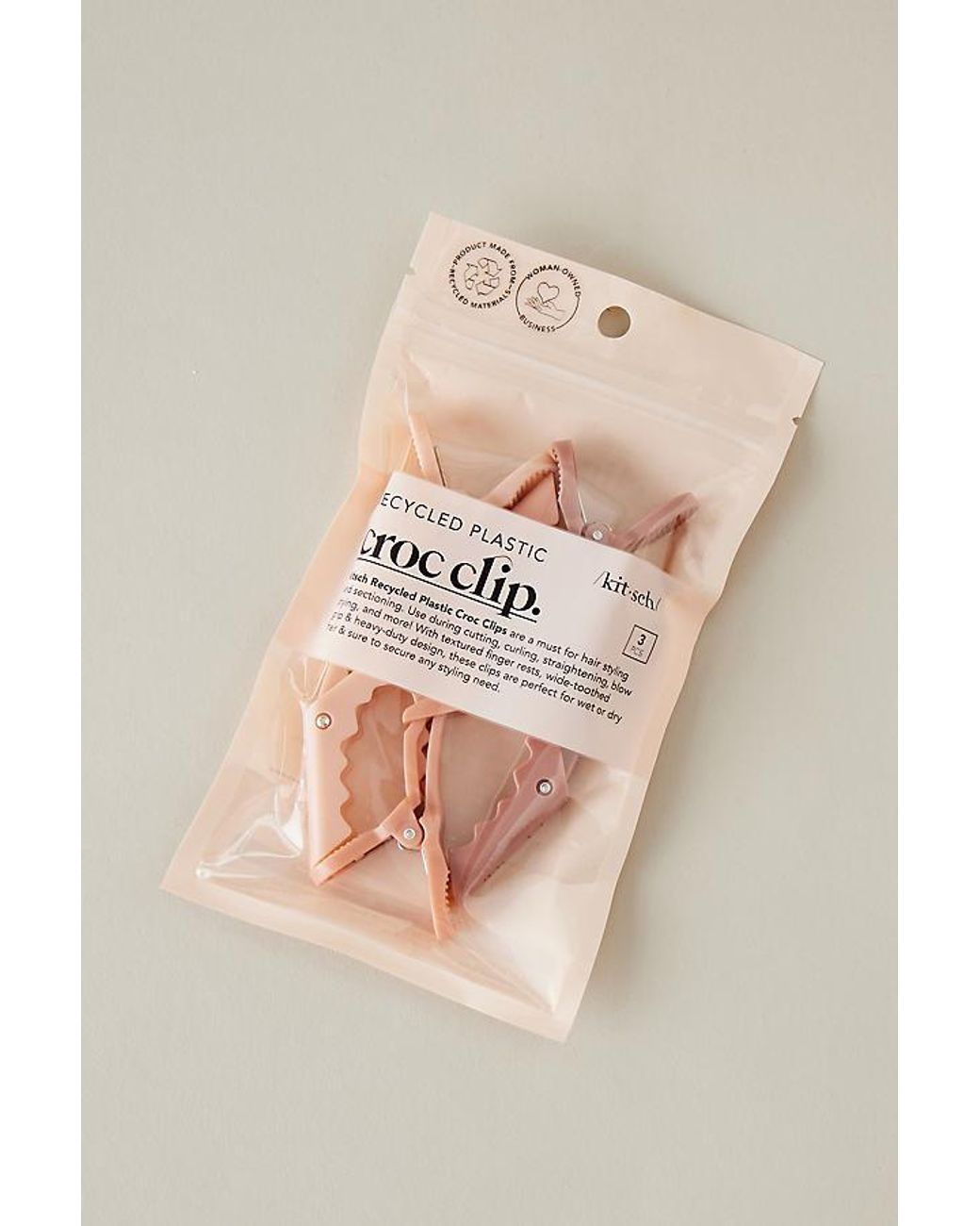 Kitsch Natural No Slip Crocodile Clips, Set Of 3