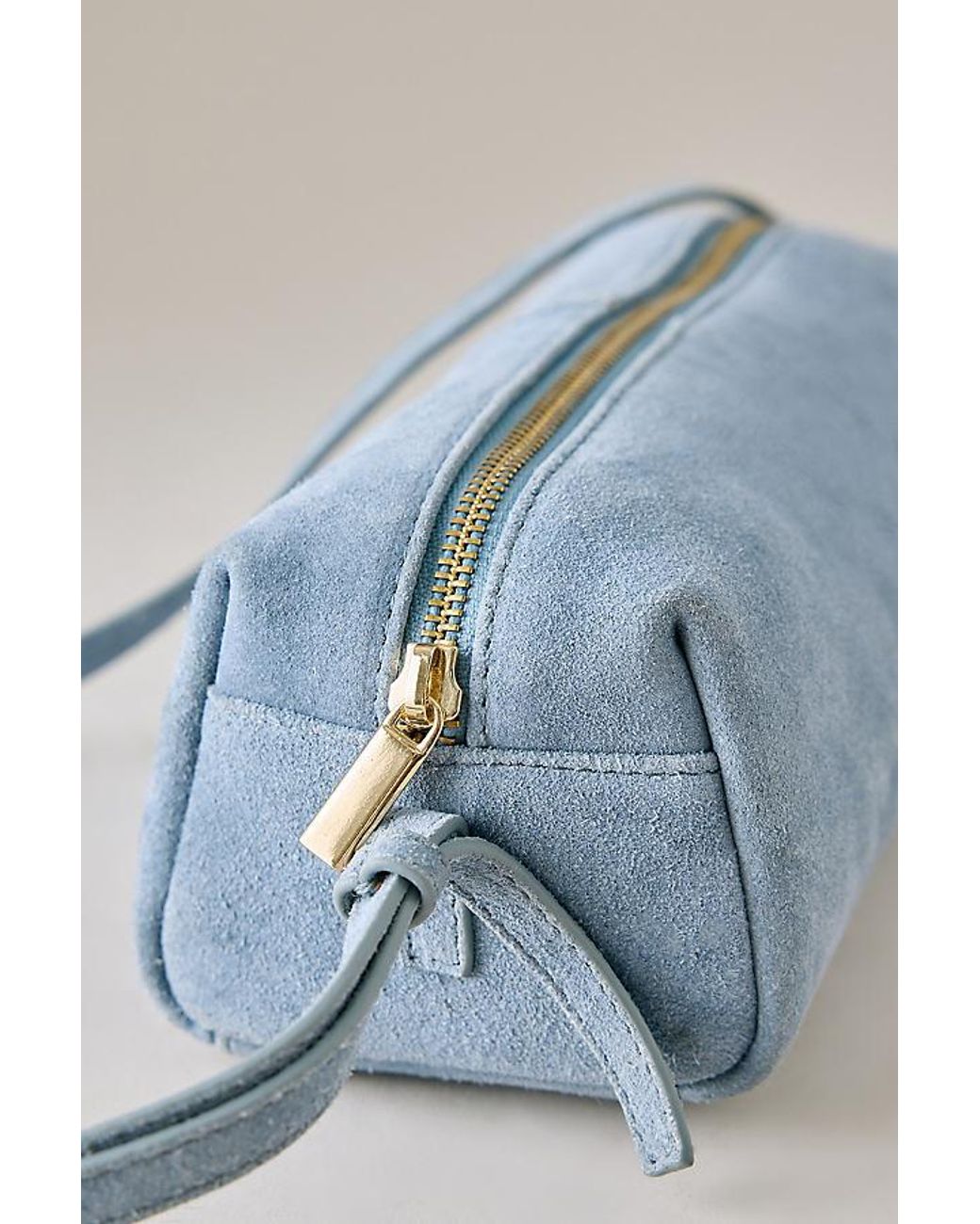 By Anthropologie Blue Suede Barrel Bag
