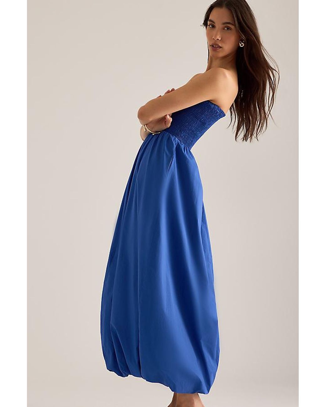 Faithfull The Brand Blue Lunaire Bandeau Bubble Midi Dress