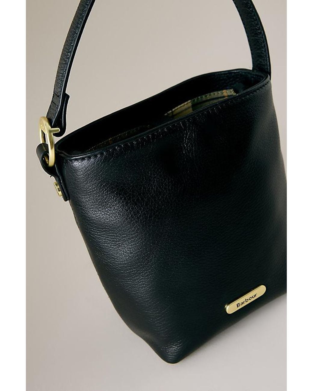 Barbour Black Cedar Mini Leather Bucket Bag
