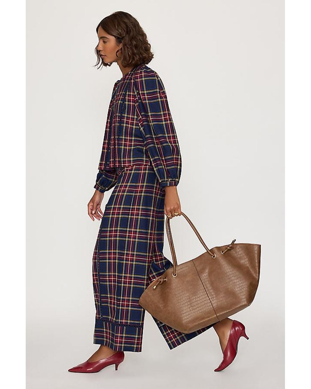 The Tiny Big Sister Blue Check Wide-Leg Trousers