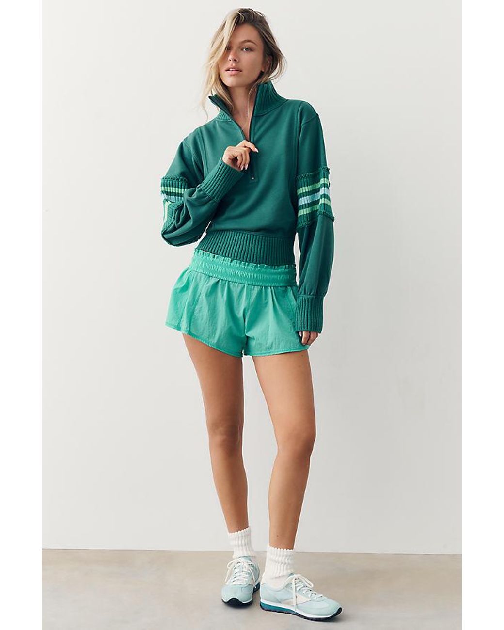 Daily Practice Green Striped Half-Zip Jumper