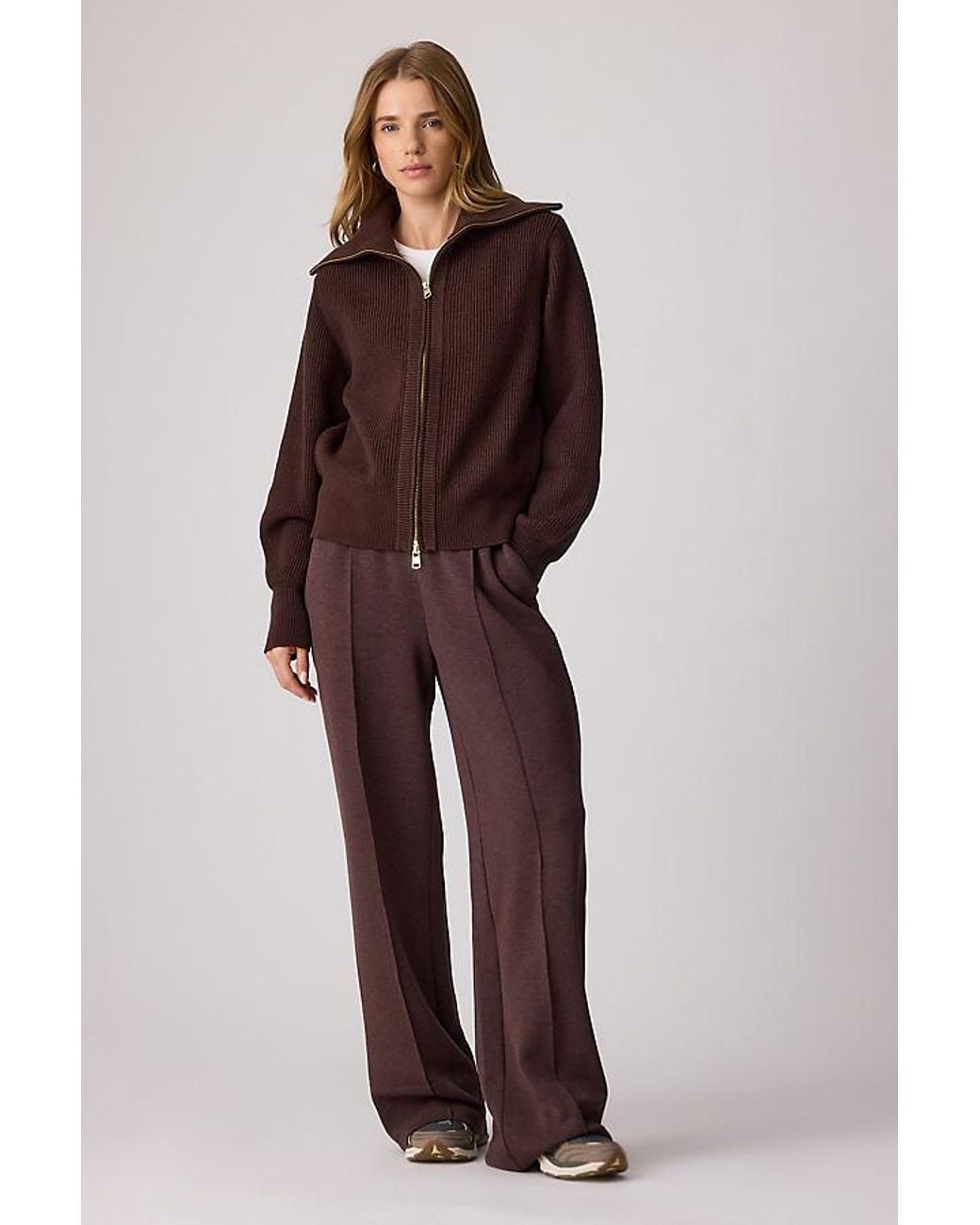 Varley Brown Enrico Zip-Front Knit Jacket