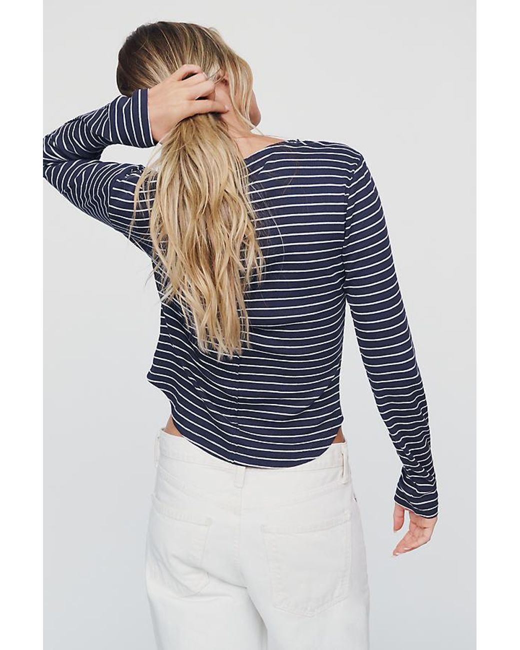 Pilcro Blue Ribbed Long-Sleeve Henley Top