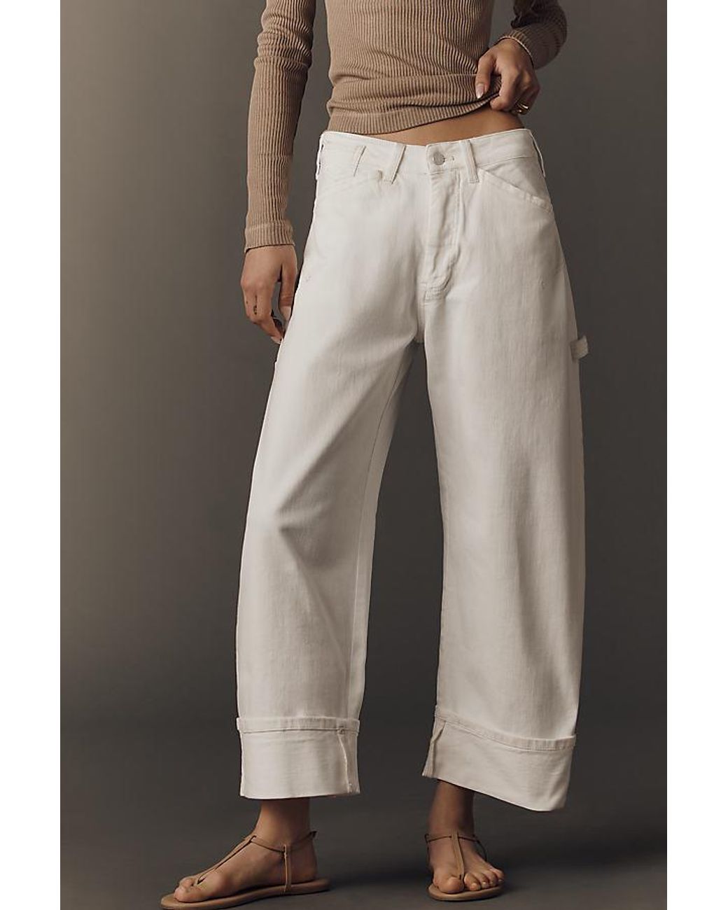 Pilcro White The Kayden High-Rise Cuffed Tapered Jeans By