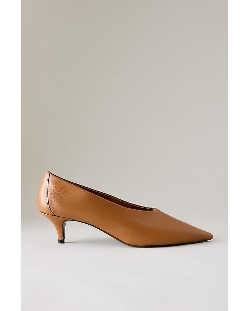 By Anthropologie Brown Pointed-Toe Kitten-Heel Pumps