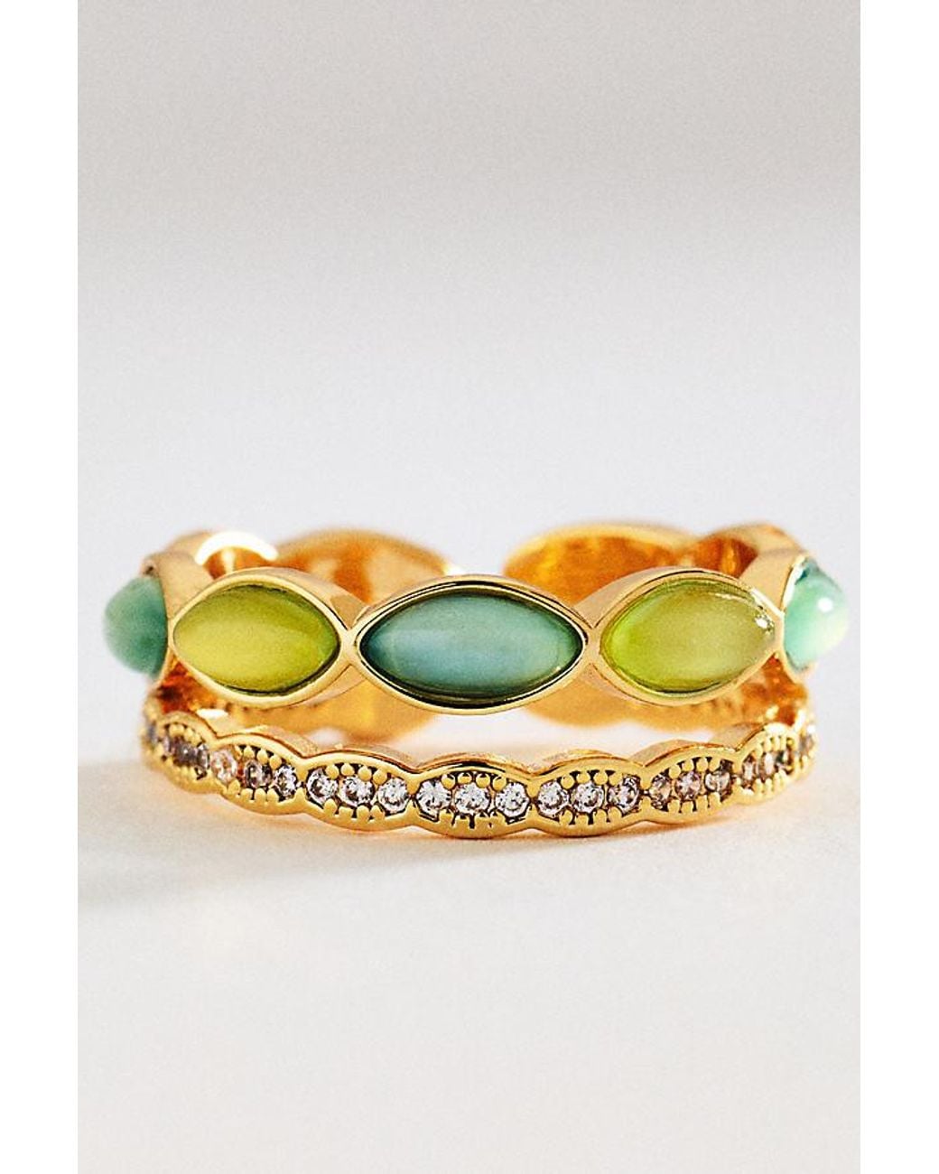 By Anthropologie Metallic Gemstone Stacking Ring, Set Of 2