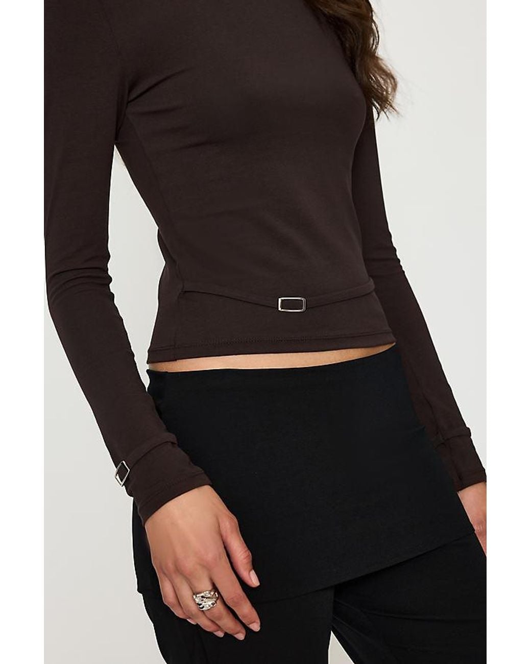 Feners Black Cierre Long-Sleeve Buckle Top