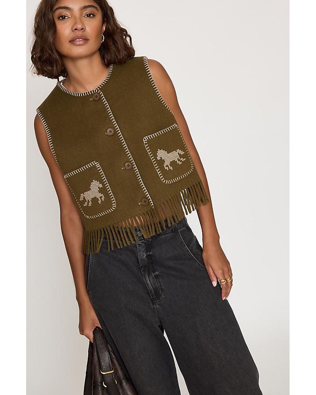 The Tiny Big Sister Brown Horse Embroidered Vest