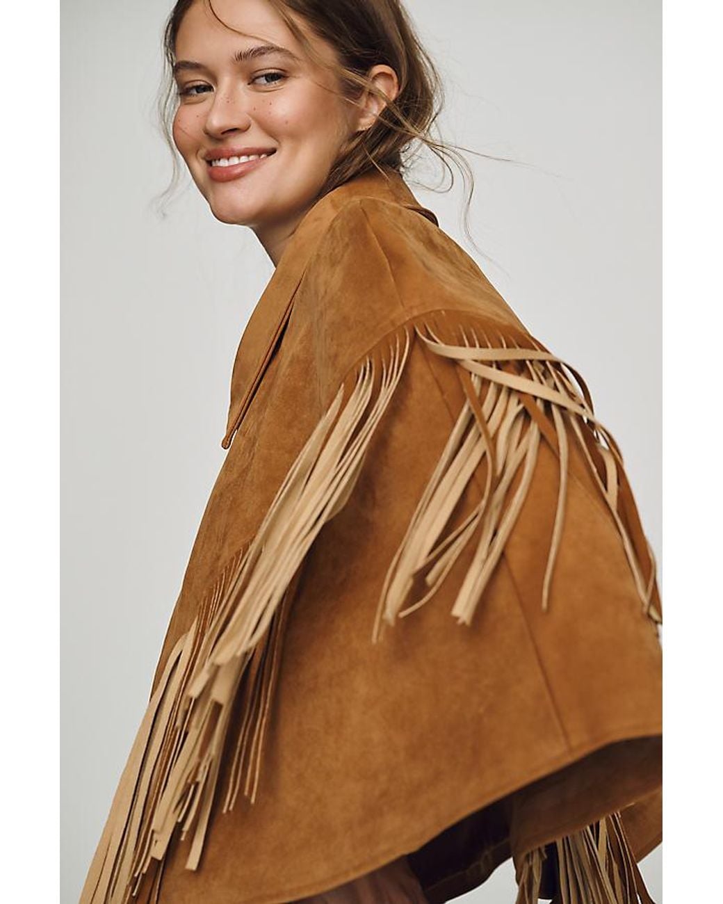 Siempre Blue Fringe Faux-Suede Cape