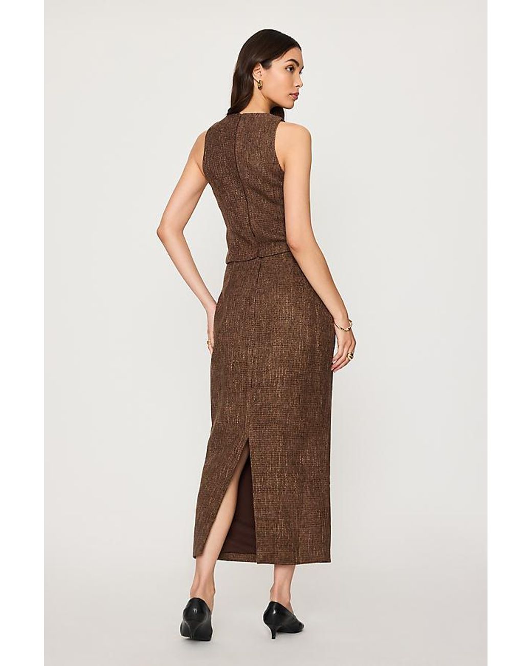 Odd Muse Brown Tweed Midi Pencil Skirt