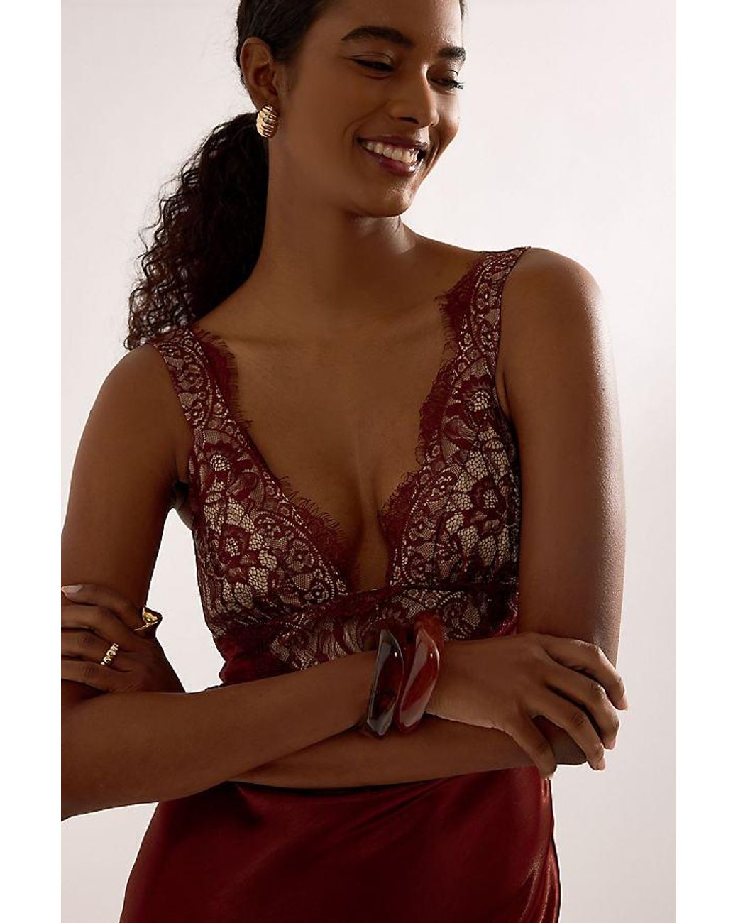 Bardot Red Torie Satin Lace Maxi Slip Dress