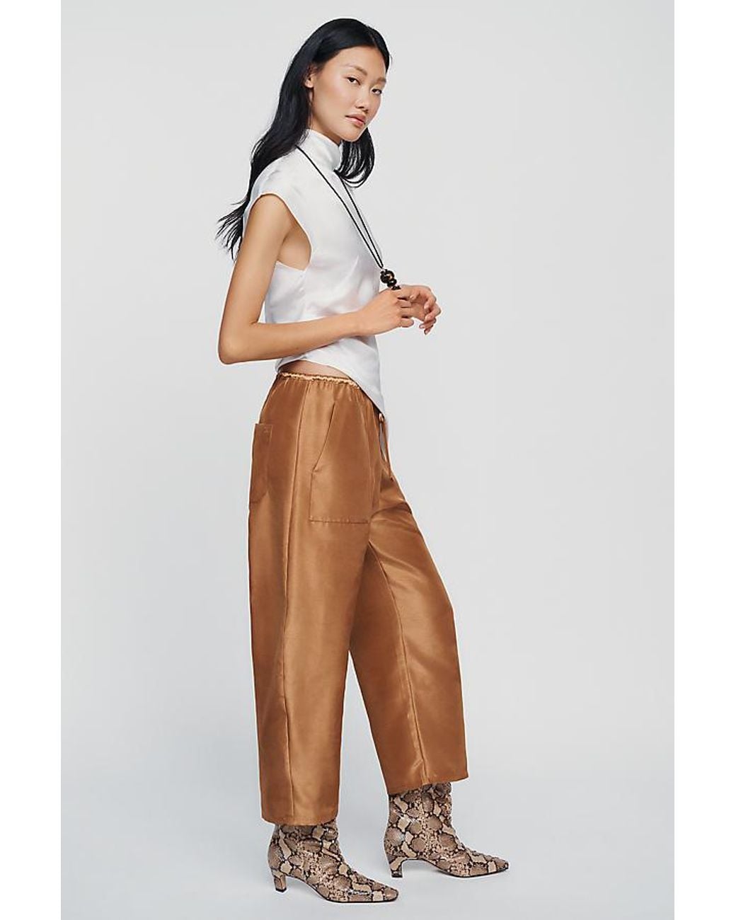 Maeve White Marnie Taffeta Tapered Trousers