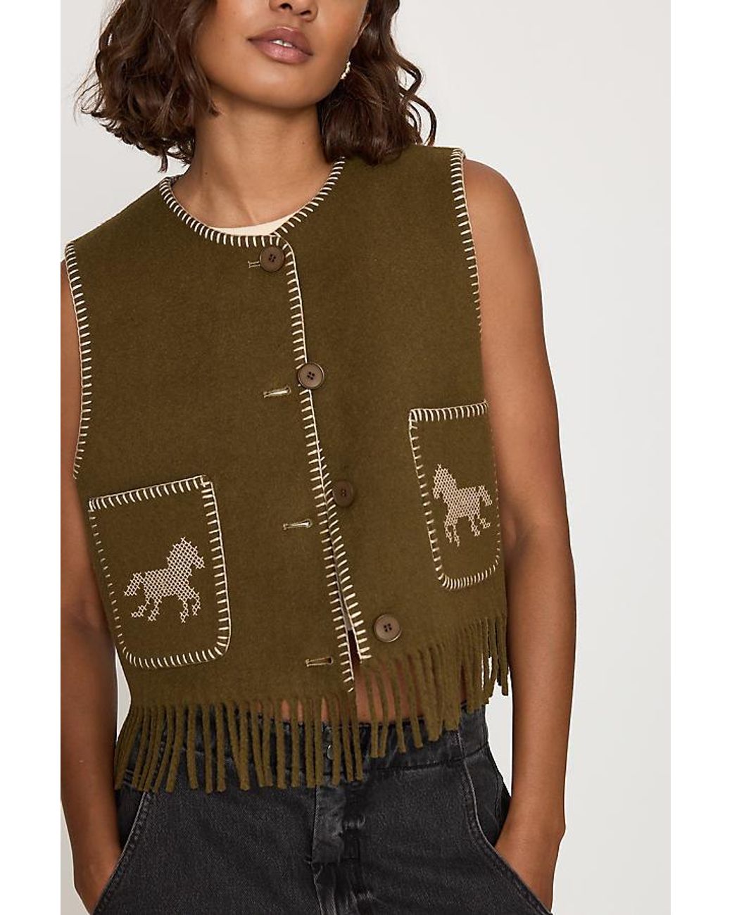 The Tiny Big Sister Brown Horse Embroidered Vest