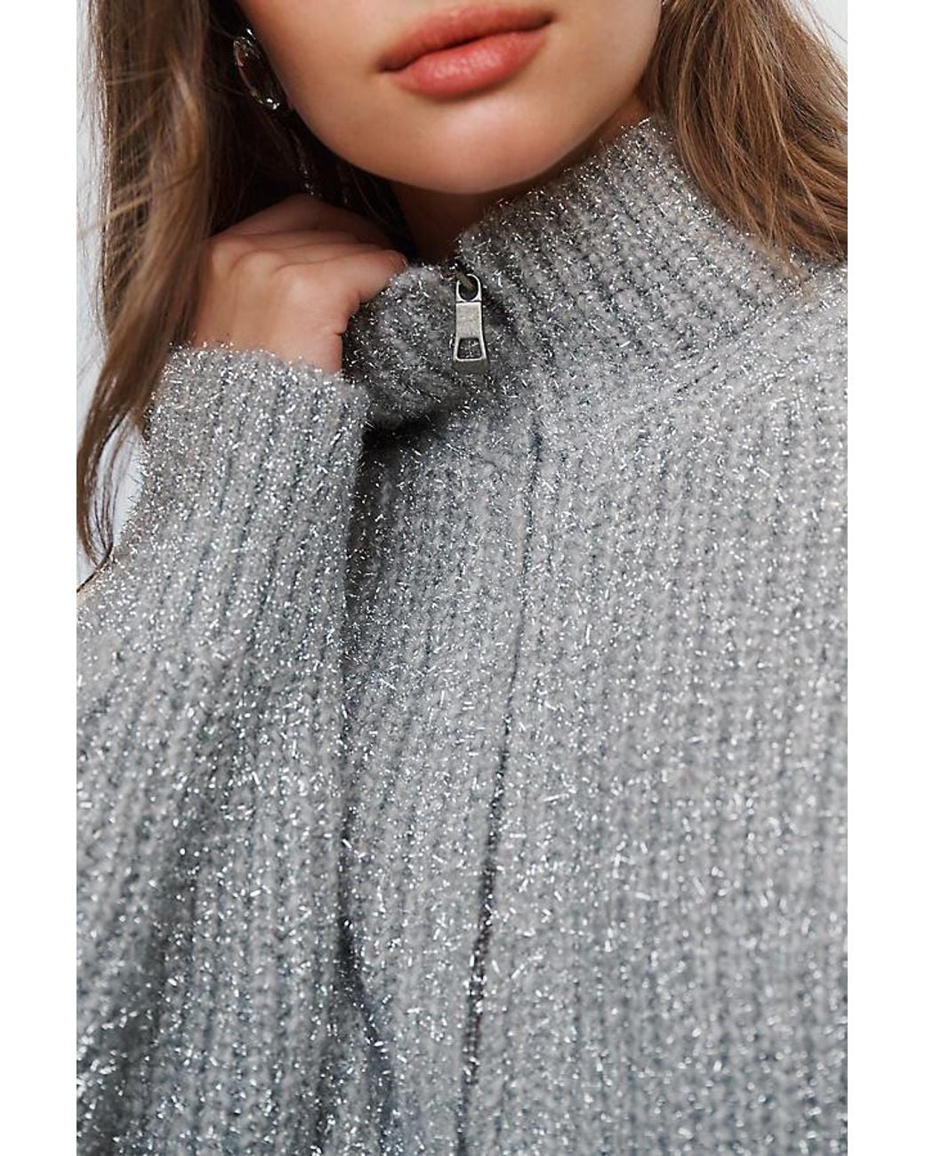 Pilcro Gray Zip-Through Mock-Neck Jumper