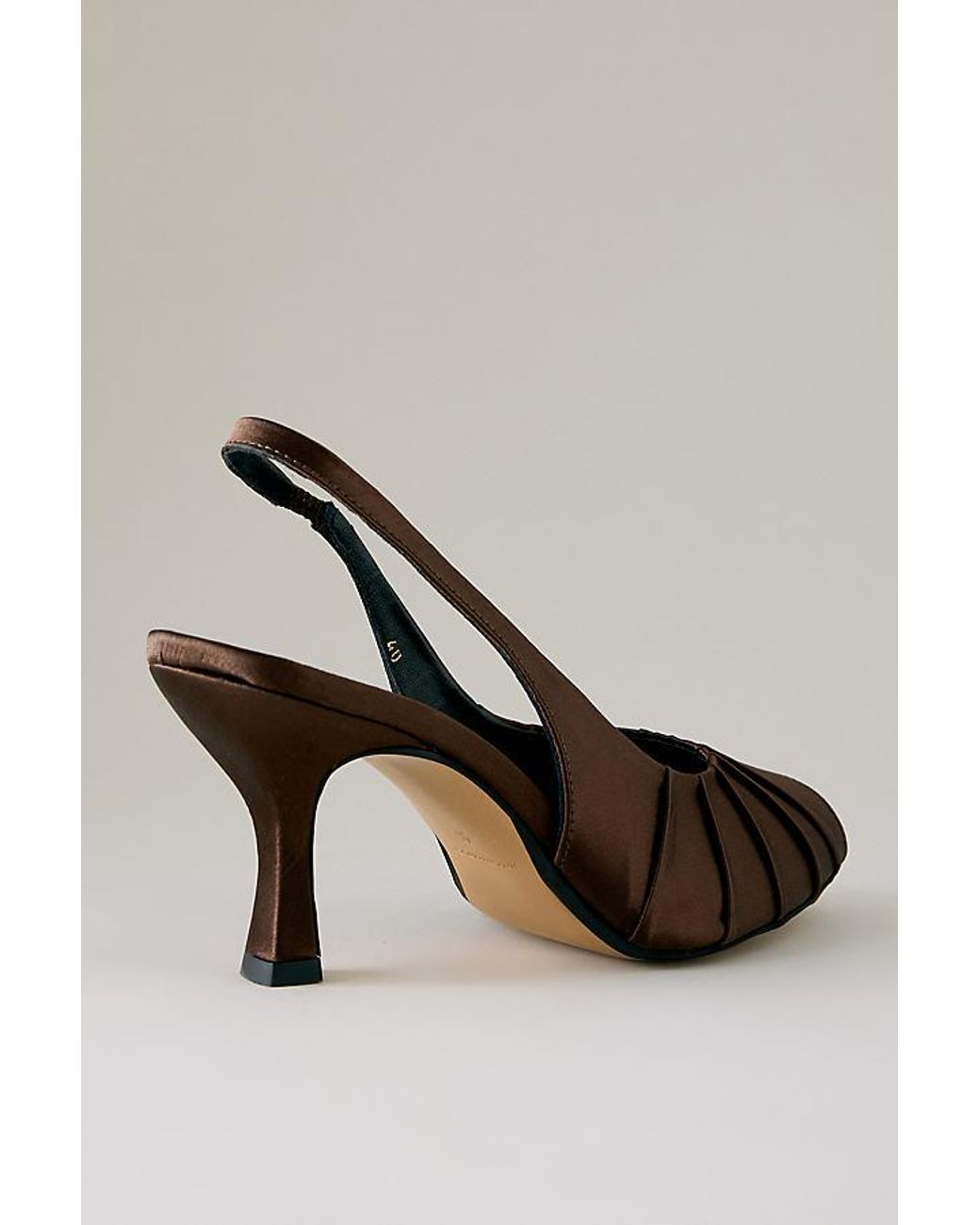 By Anthropologie Brown Satin Ruched Peep-Toe Heels