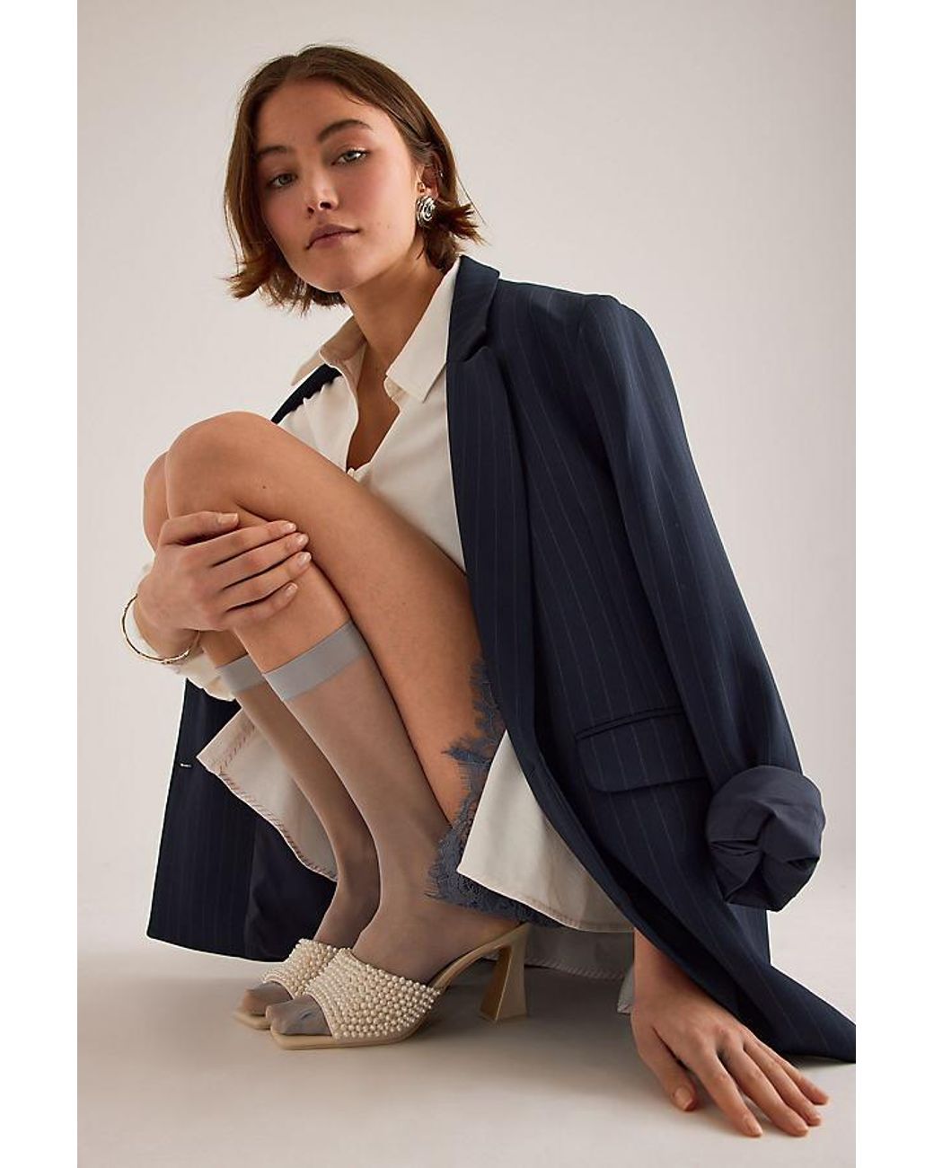 By Anthropologie Blue Sheer Calf-Length Socks