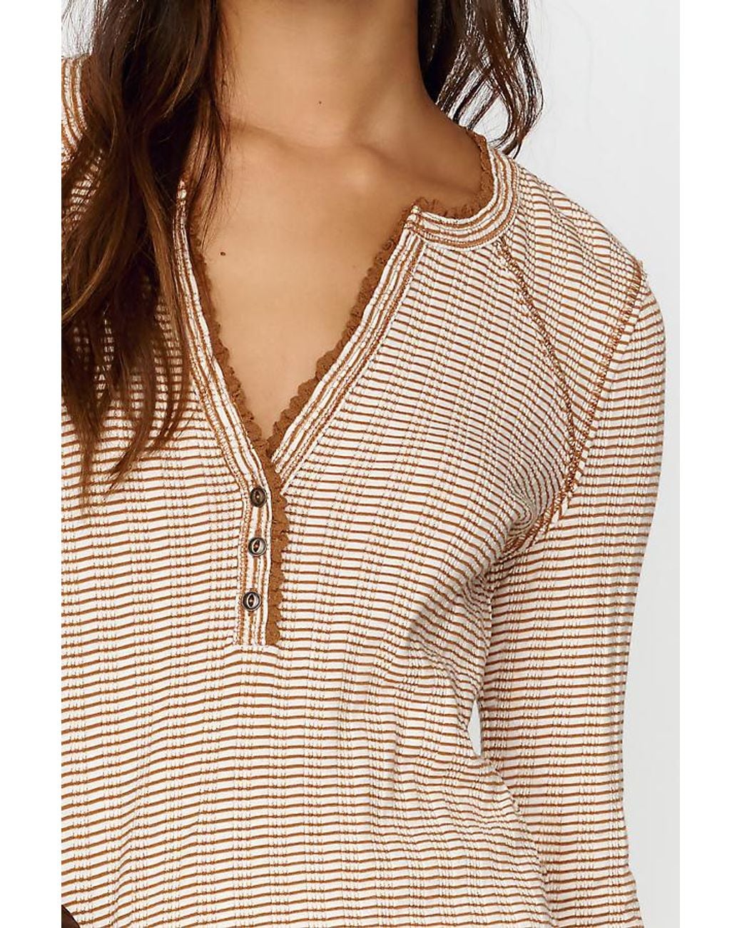 Pilcro Blue Long-Sleeve Ruffled Lace-Trim Top