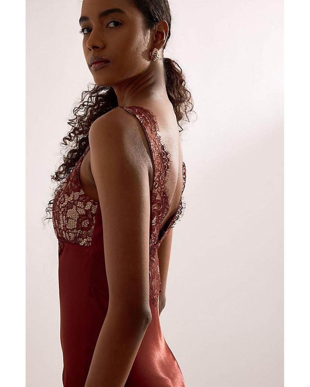 Bardot Red Torie Satin Lace Maxi Slip Dress