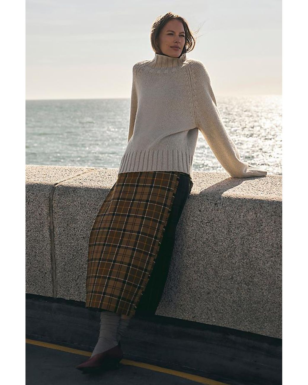 Barbour Gray Hazelwood Tartan Midi Skirt