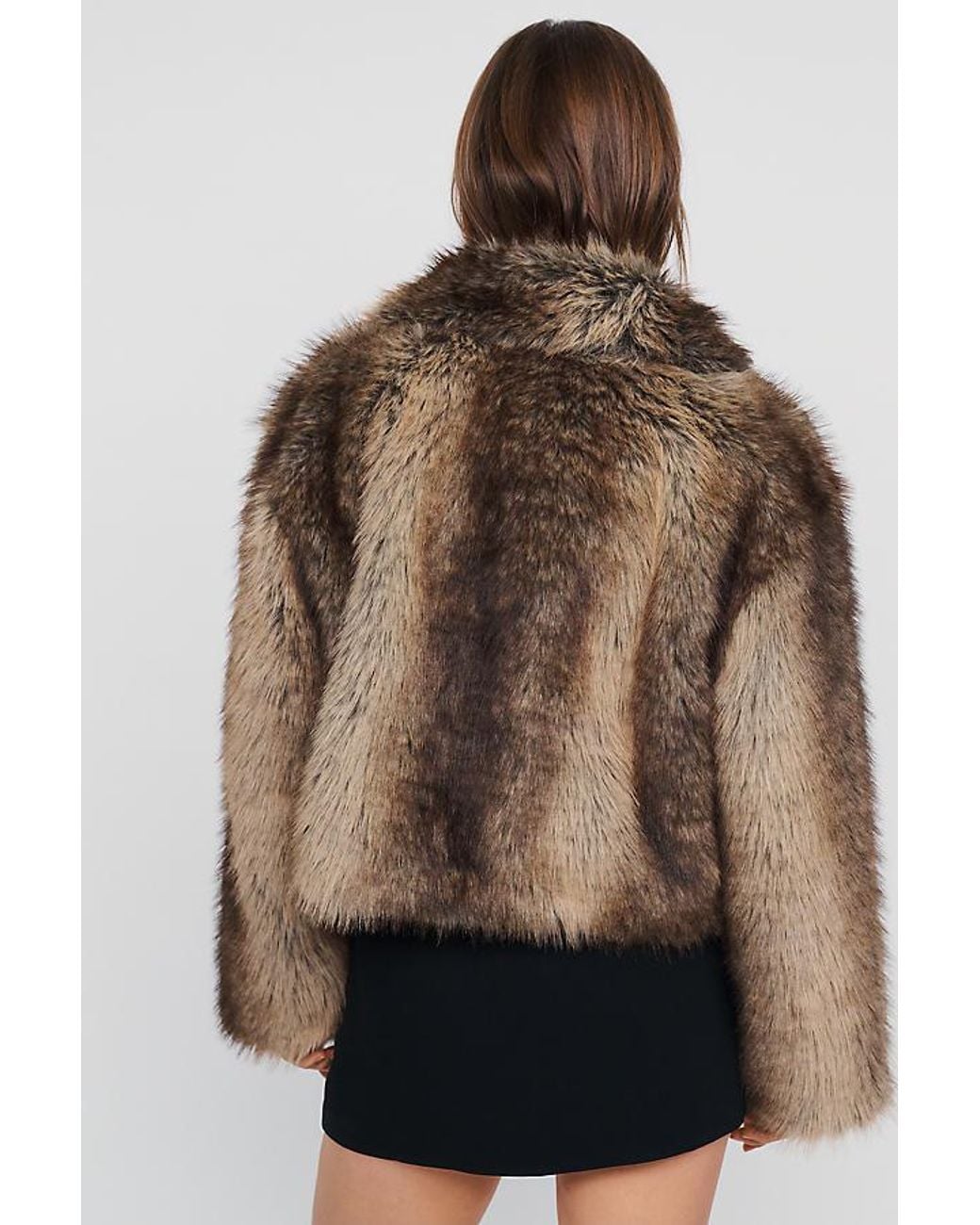 Maeve Brown Cropped Faux-Fur Coat