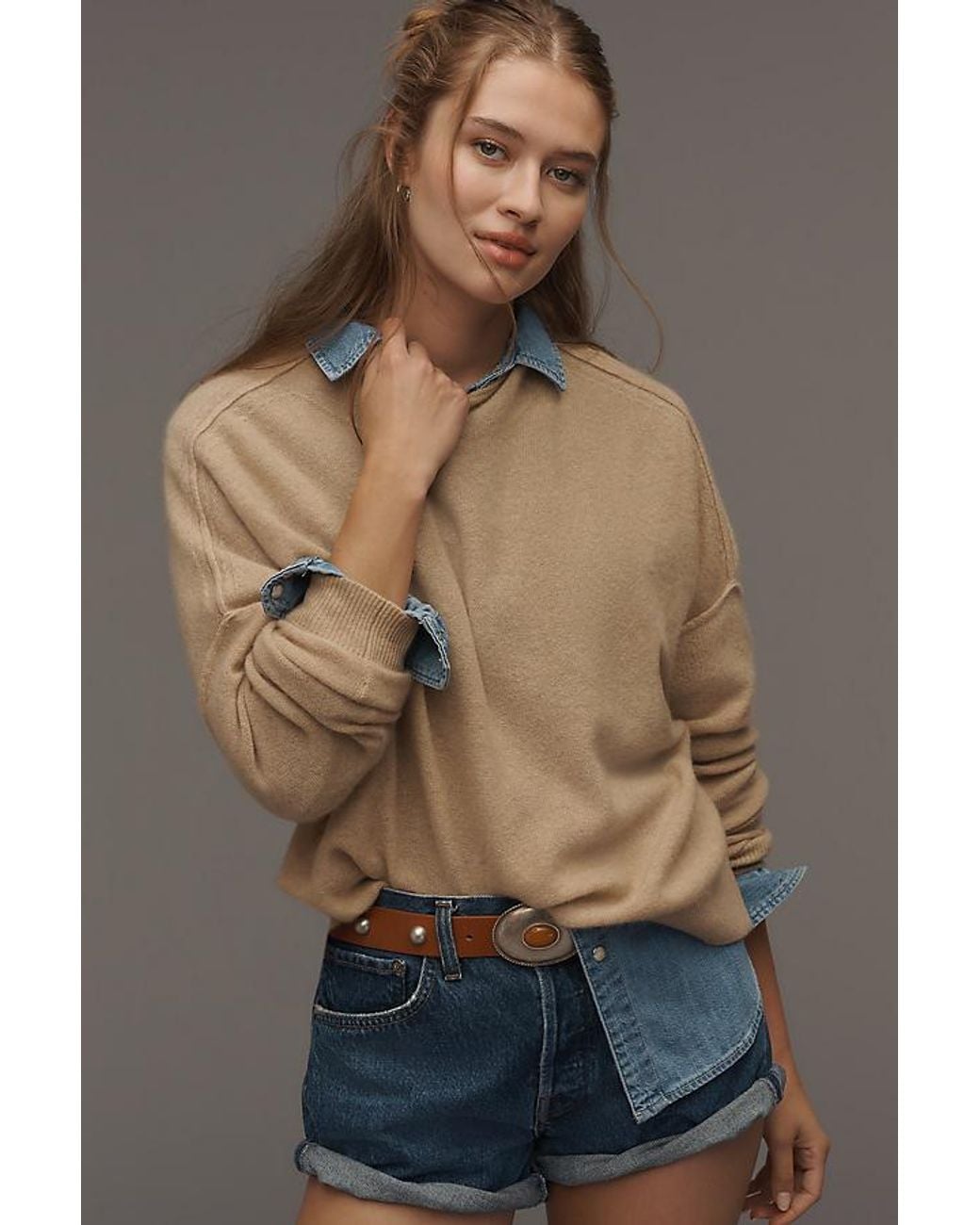 Pilcro Brown Alani Cashmere Mock Neck Jumper