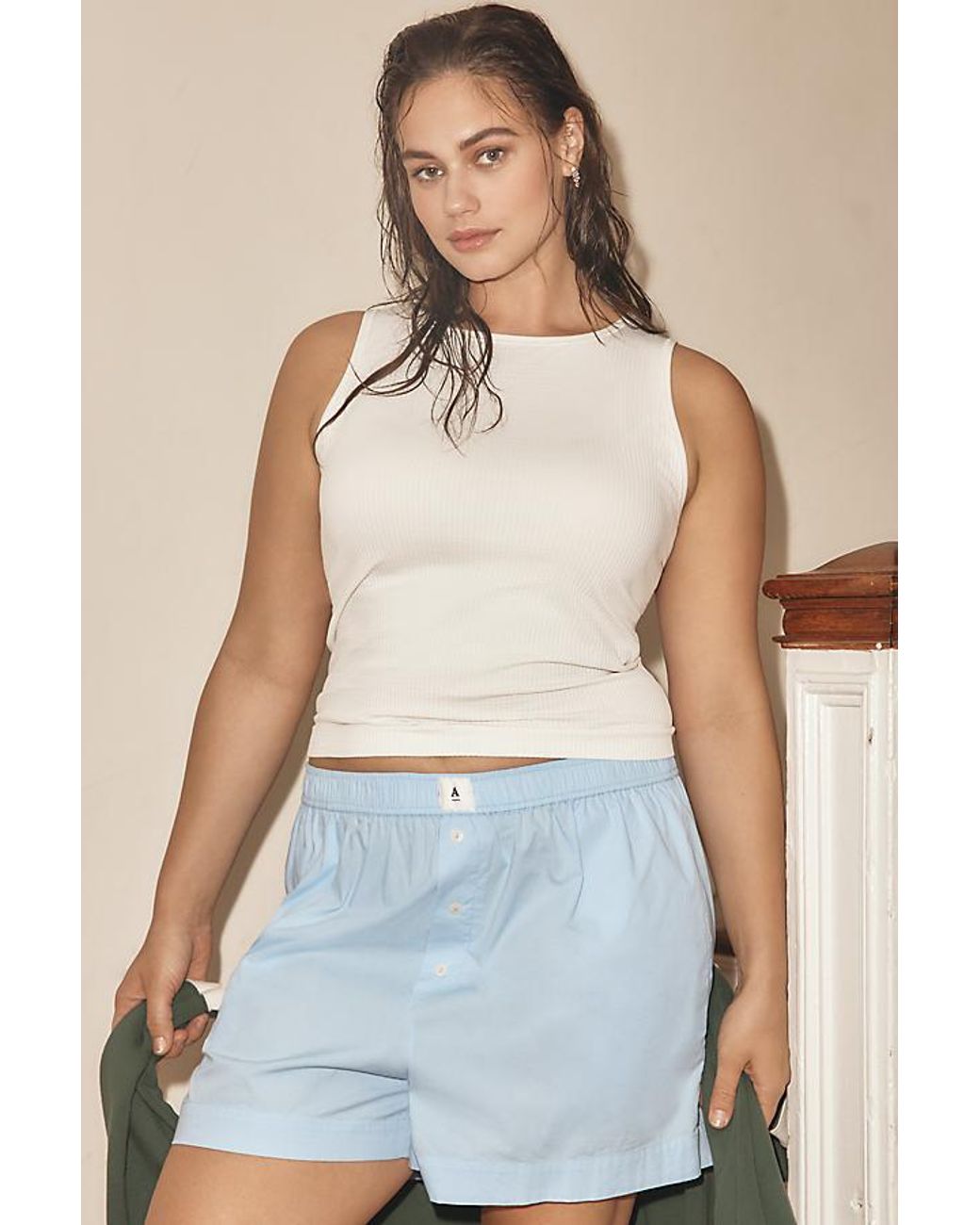 By Anthropologie White The Reegan Seamless Ribbed Cropped Tank Top