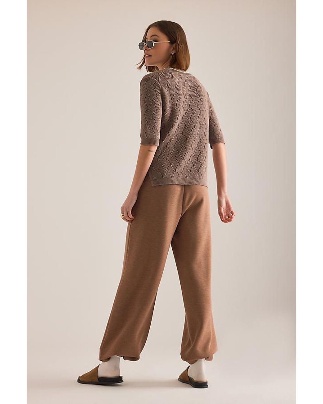 Varley Brown Agathe Pointelle Knit Top