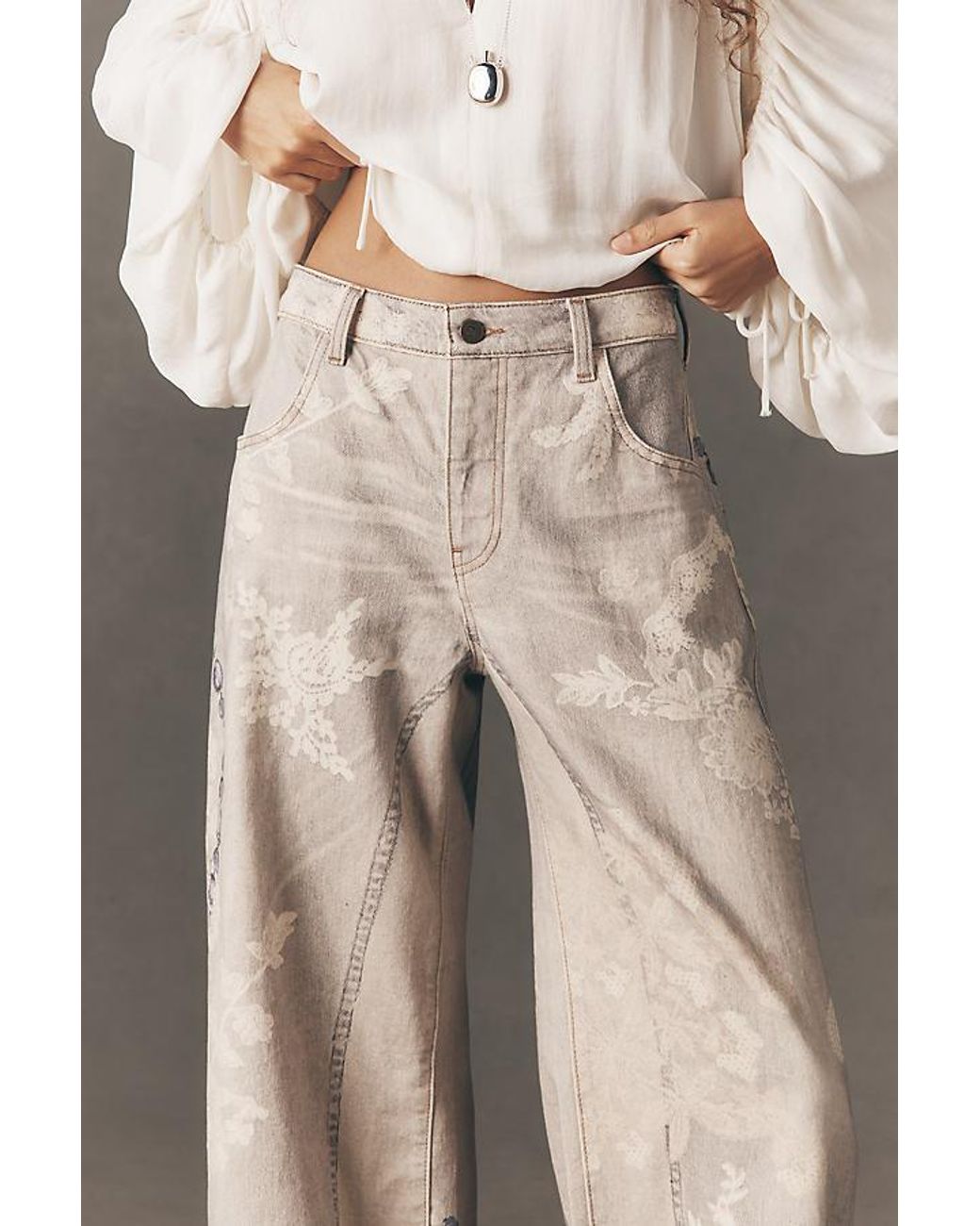 Pilcro Brown High-Rise Puddle Curve Patterned Jeans
