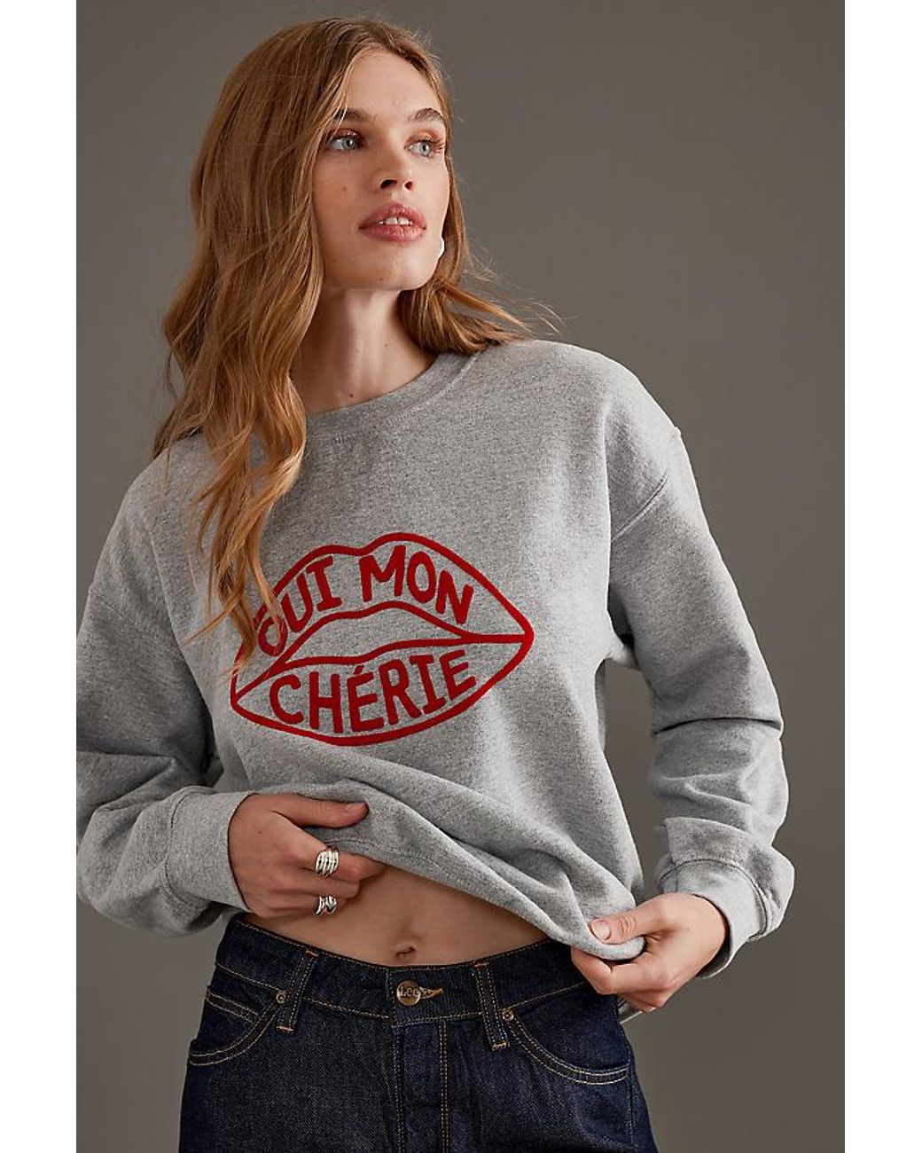By Anthropologie Oui Mon Chérie Slogan Sweatshirt in Brown | Lyst UK