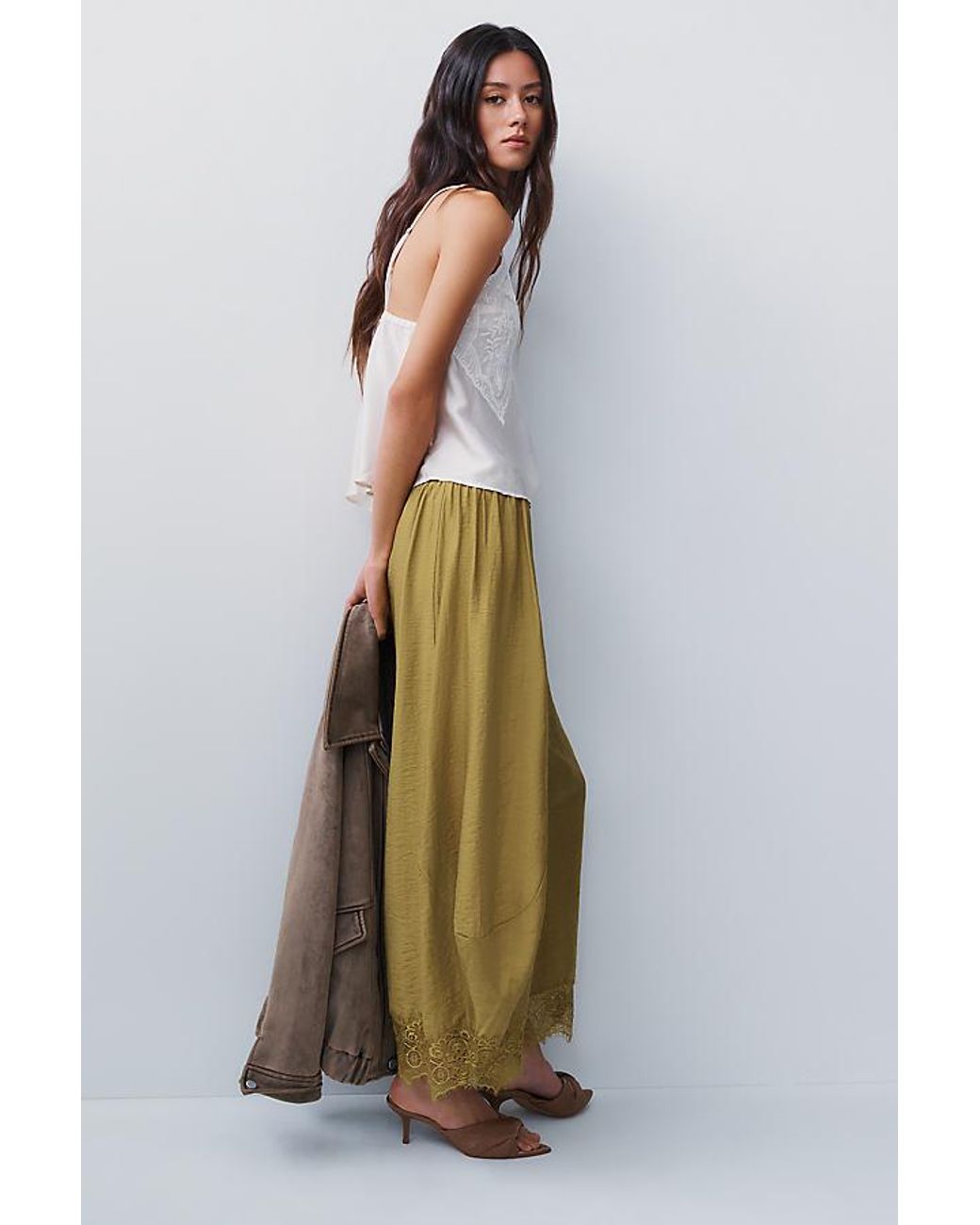 By Anthropologie Natural Reverie Cropped Lace-Hem Trousers