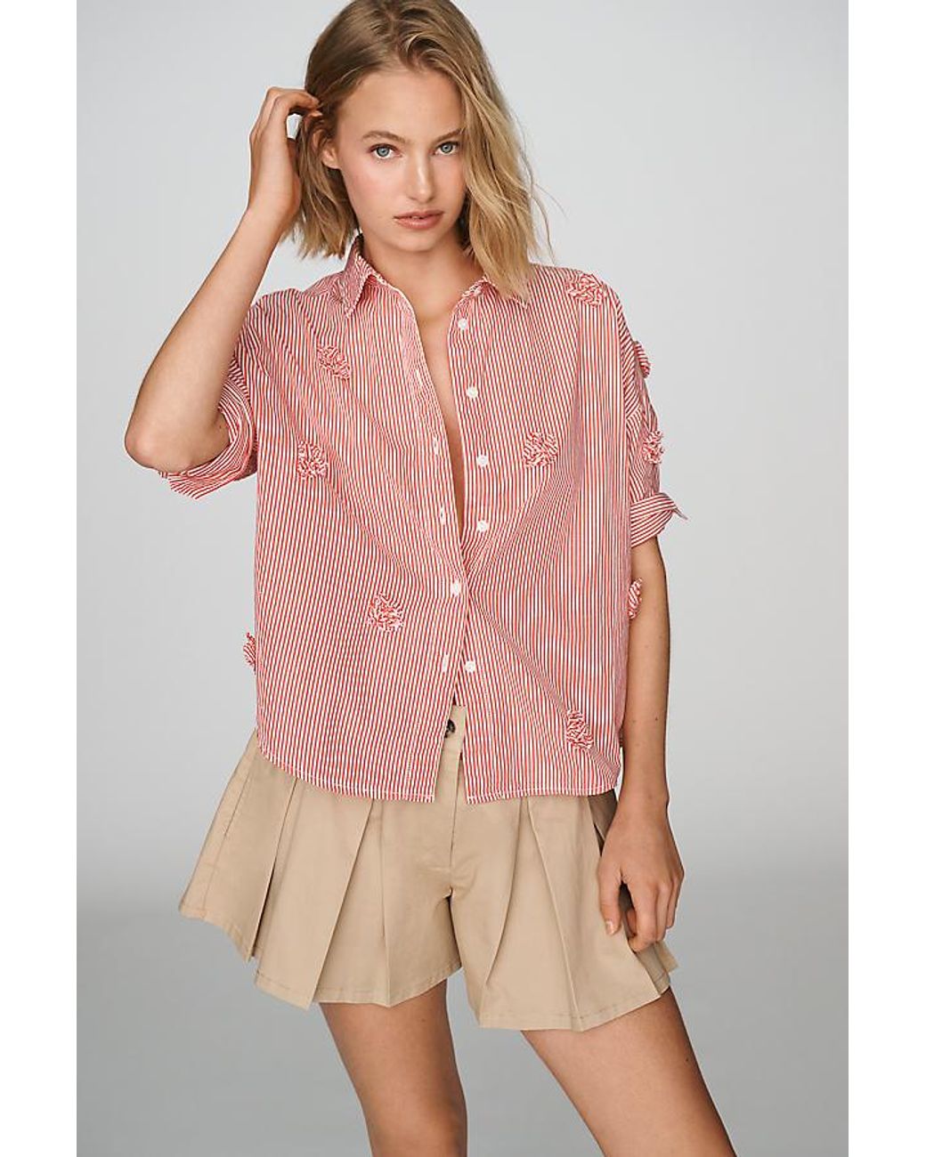 Maeve Pink The Mabel 3D Flower Boxy Oxford Shirt By