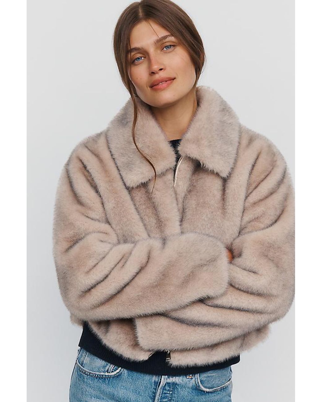 Maeve Natural Cropped Faux-Fur Coat