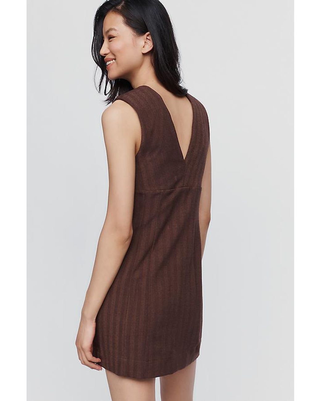 Maeve Brown Plunge Mini Dress