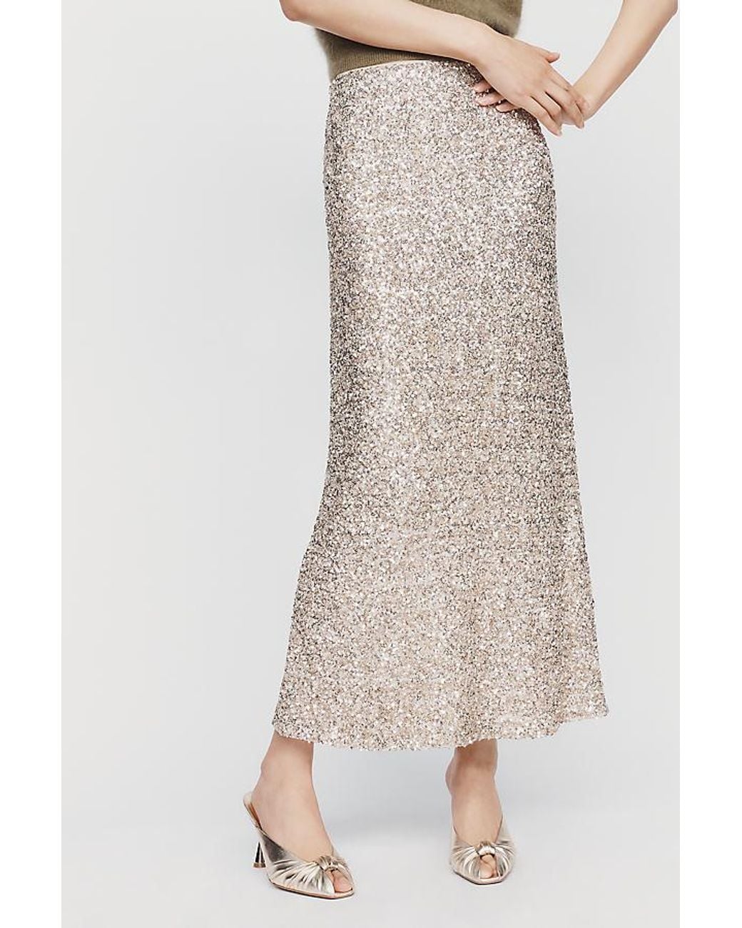 By Anthropologie Gray The Tilda Maxi Slip Skirt: Sequin Edition