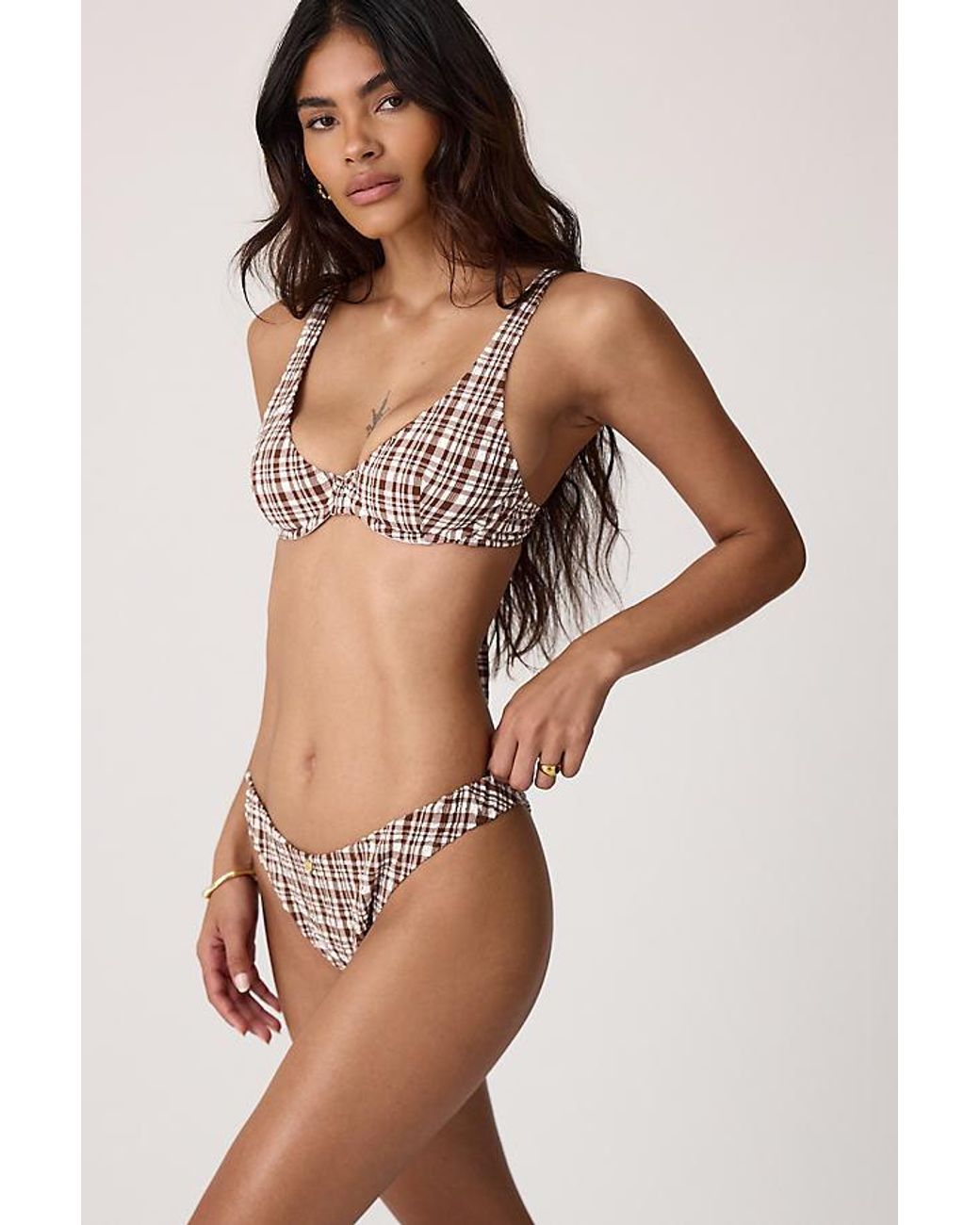 Rhythm Brown London Check High-Leg Bikini Bottoms