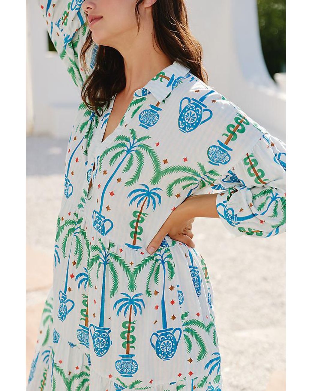 Celandine Blue X Tigre Carolita Tiered Shirt Dress