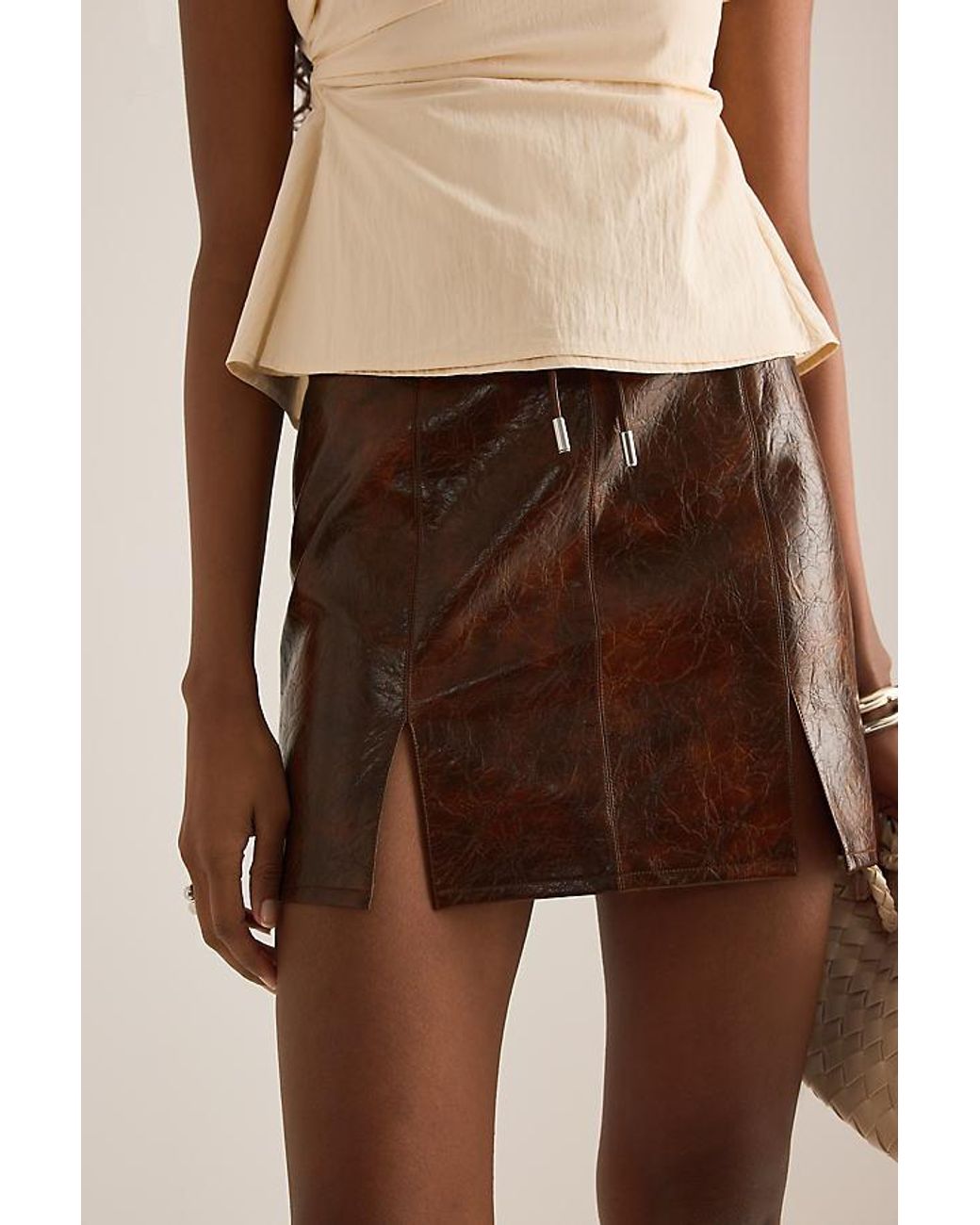 laagam Natural Juna Faux-Leather Mini Skirt