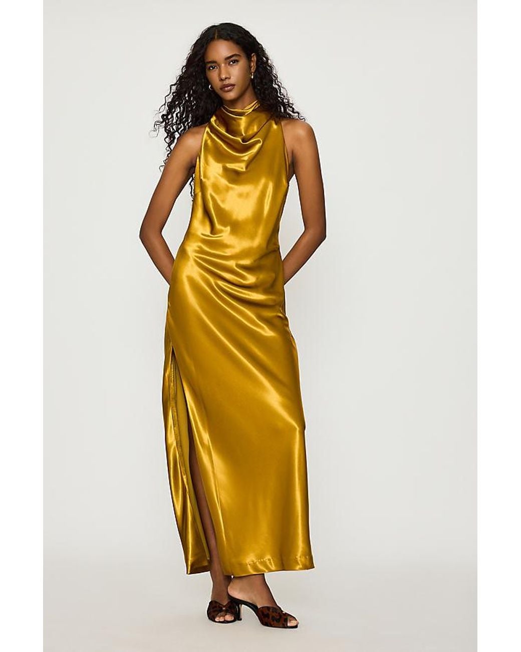 Bardot Metallic Thea High-Neck Satin Maxi Dress