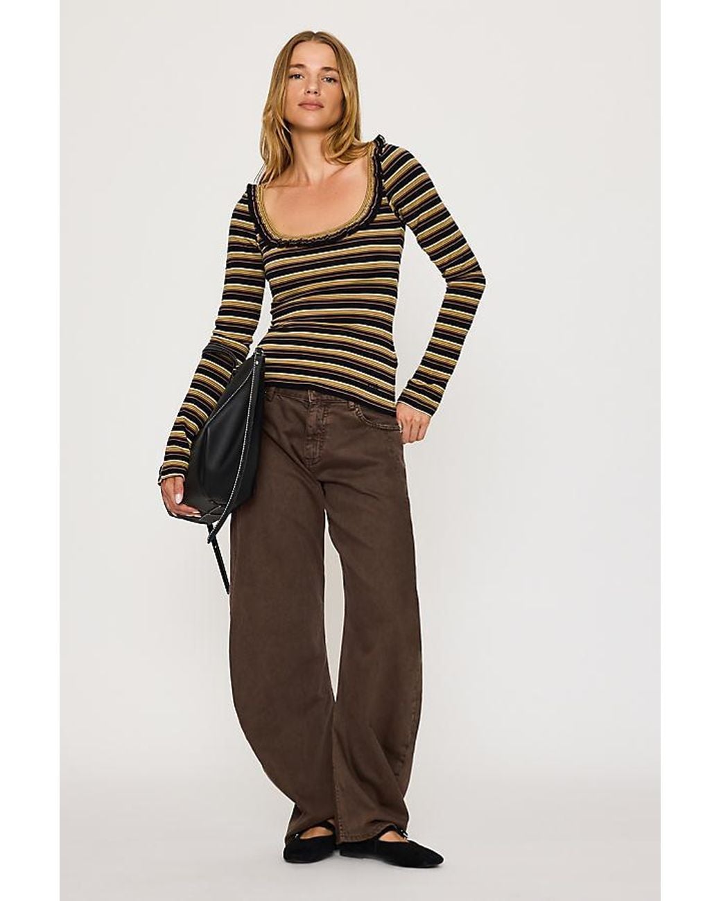 Damson Madder Brown Gem Stripe Long-Sleeve Top