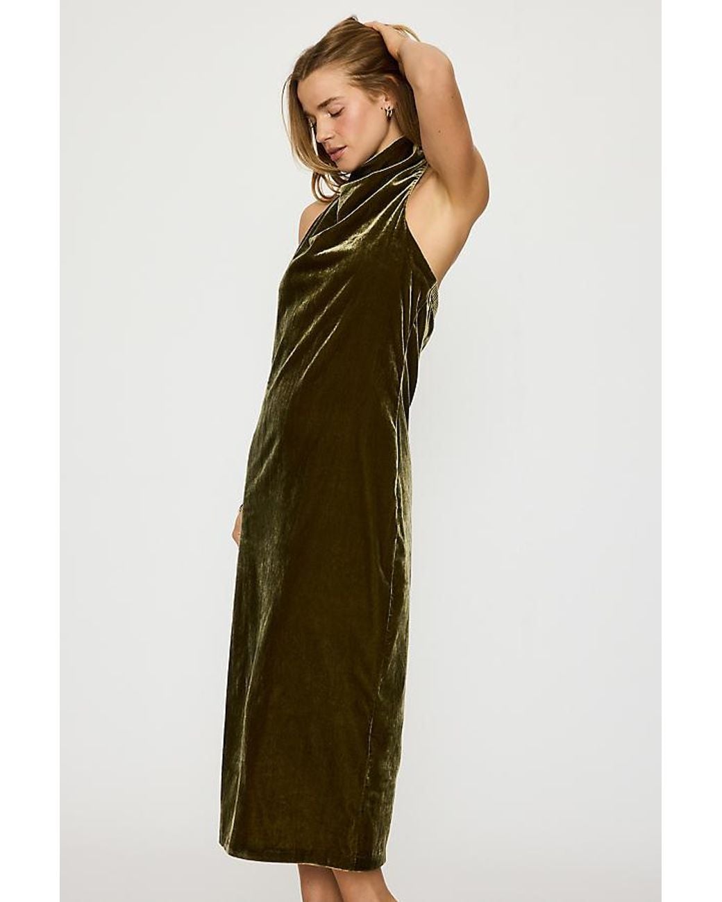 By Anthropologie Green Tallulah Velvet Halter Midi Dress