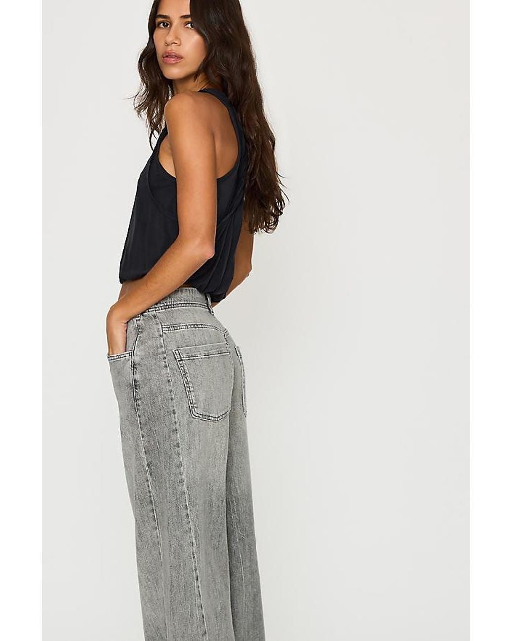 Anthropologie Gray The Adi Mid-Rise Relaxed Wide-Leg Jeans By Pilcro